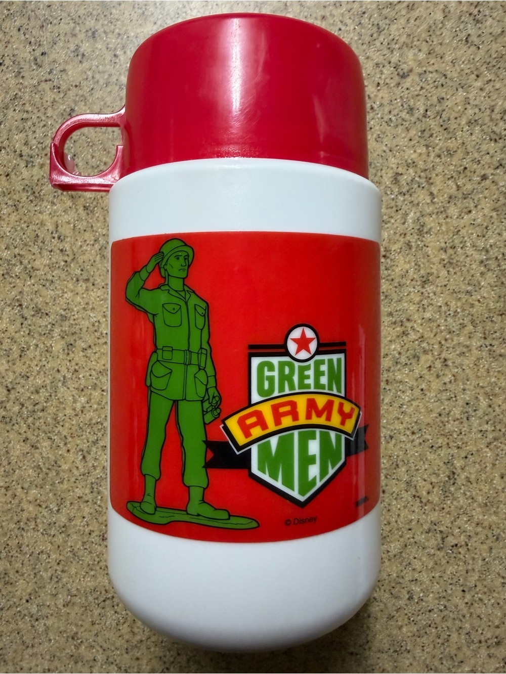 Thermos Green Army Men Lunchbox Thermos Toy Story Disney Red Cap Clean Vintage